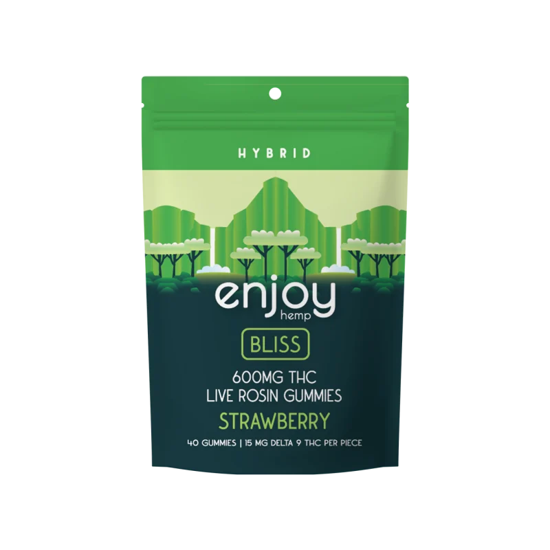 Enjoy Live Rosin Bliss Delta-9 THC Gummies – Hybrid, Strawberry Flavor – 15mg THC Each | 40 Gummies (600mg Total THC)